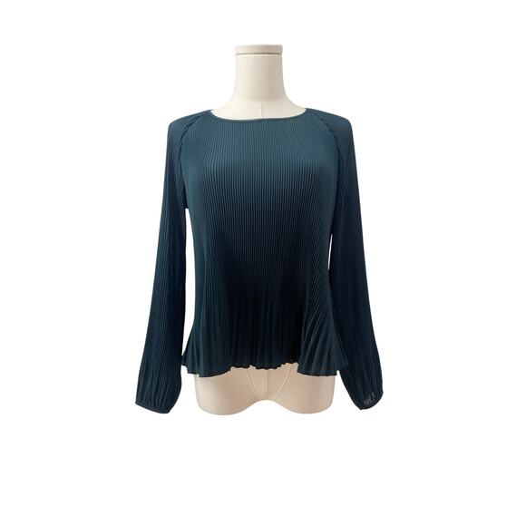 Club Monaco Green Accordian Pleated Blouse Size XS Long Sleeve - Picture 1 of 5